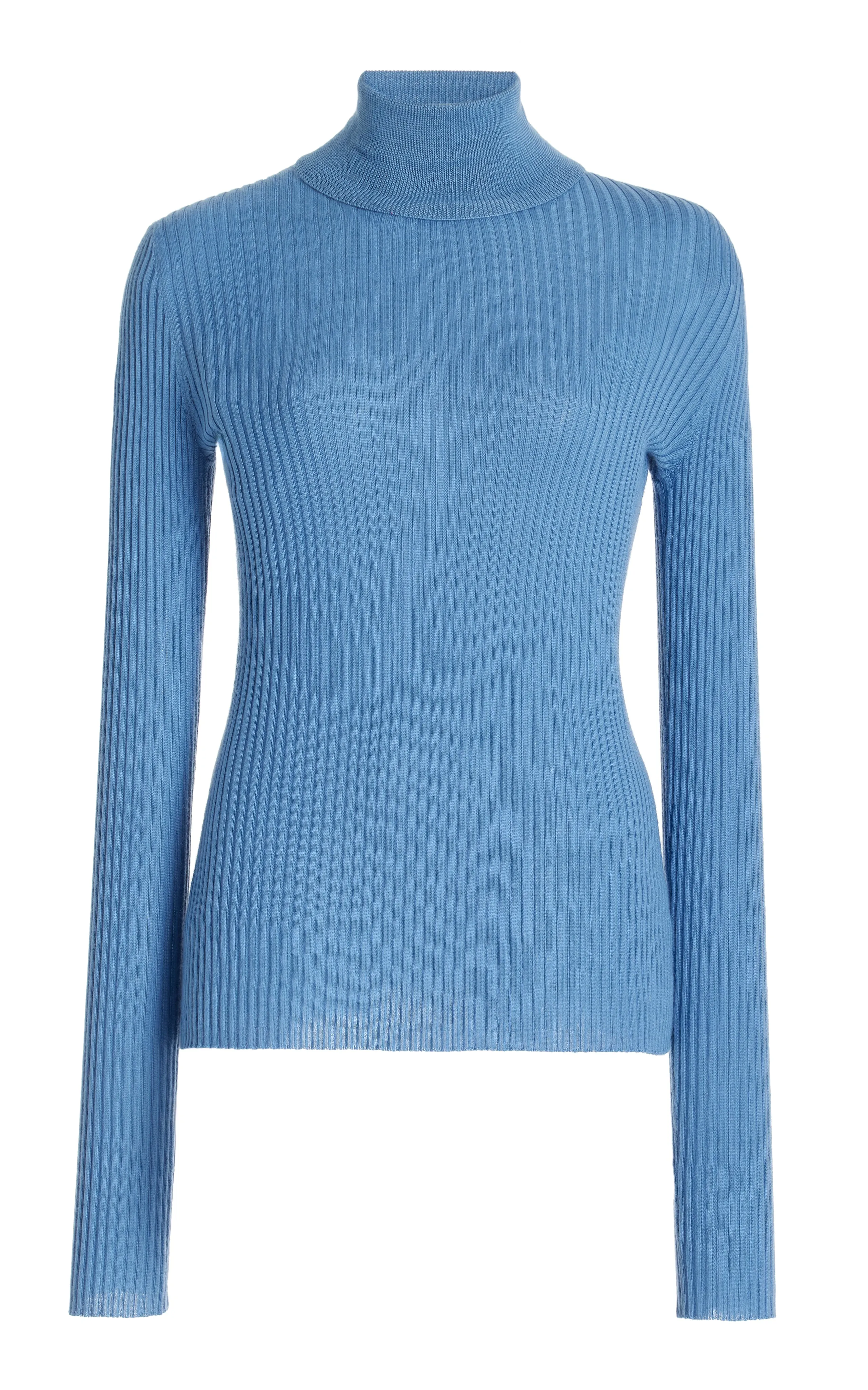 Peppe Knit Turtleneck in Light Blue Denim Cashmere Silk sold by Gabriela Hearst