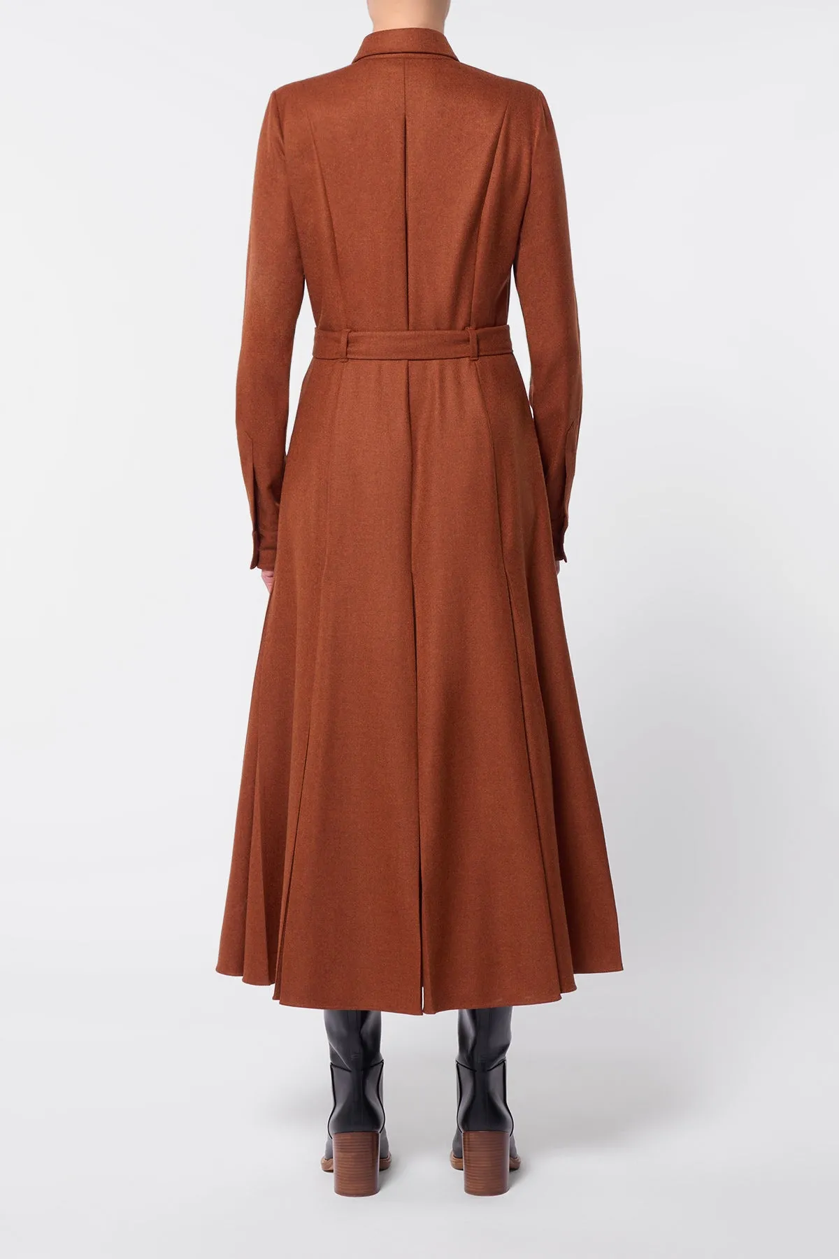 Roe Maxi Shirtdress in Rust Melange Virgin Wool Cashmere Flannel sold by Gabriela Hearst product image thumbnail 4