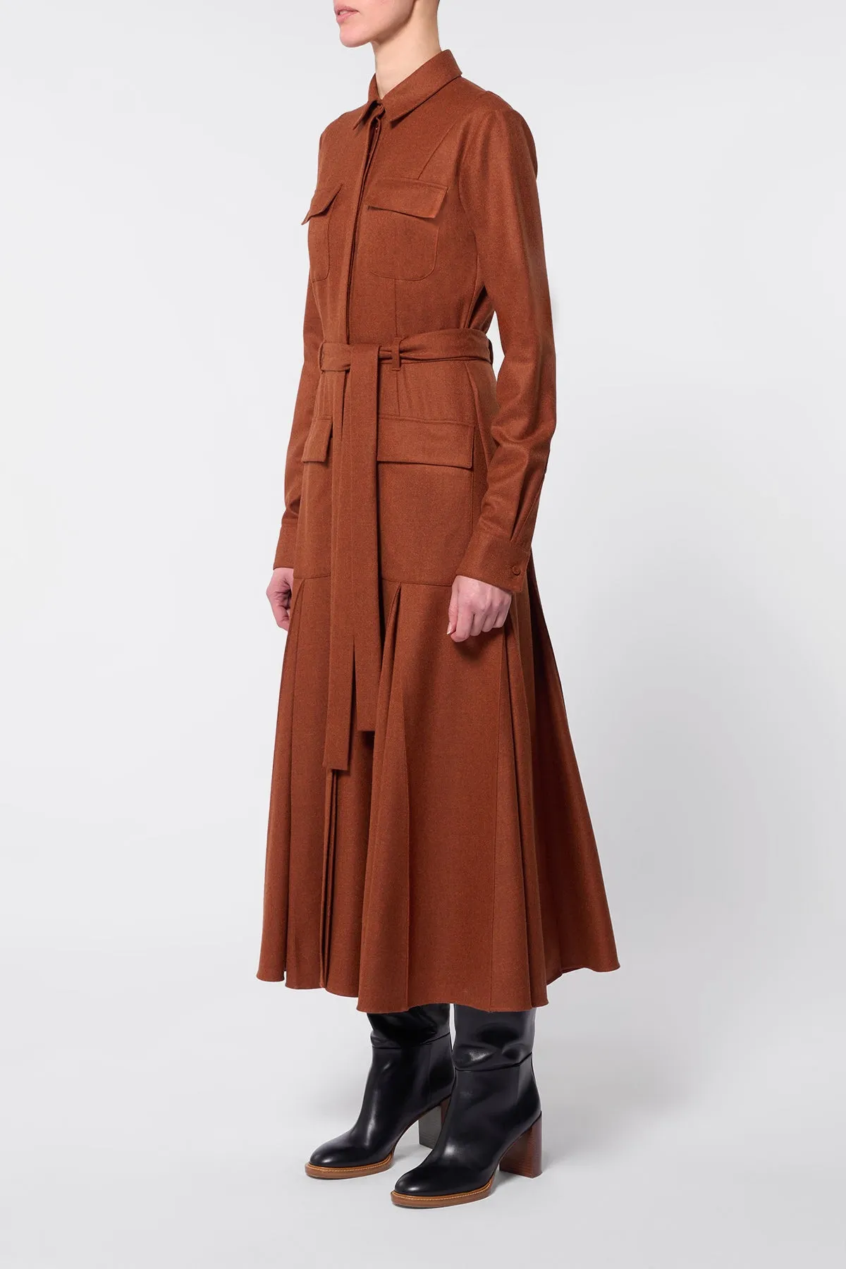 Roe Maxi Shirtdress in Rust Melange Virgin Wool Cashmere Flannel sold by Gabriela Hearst product image thumbnail 3