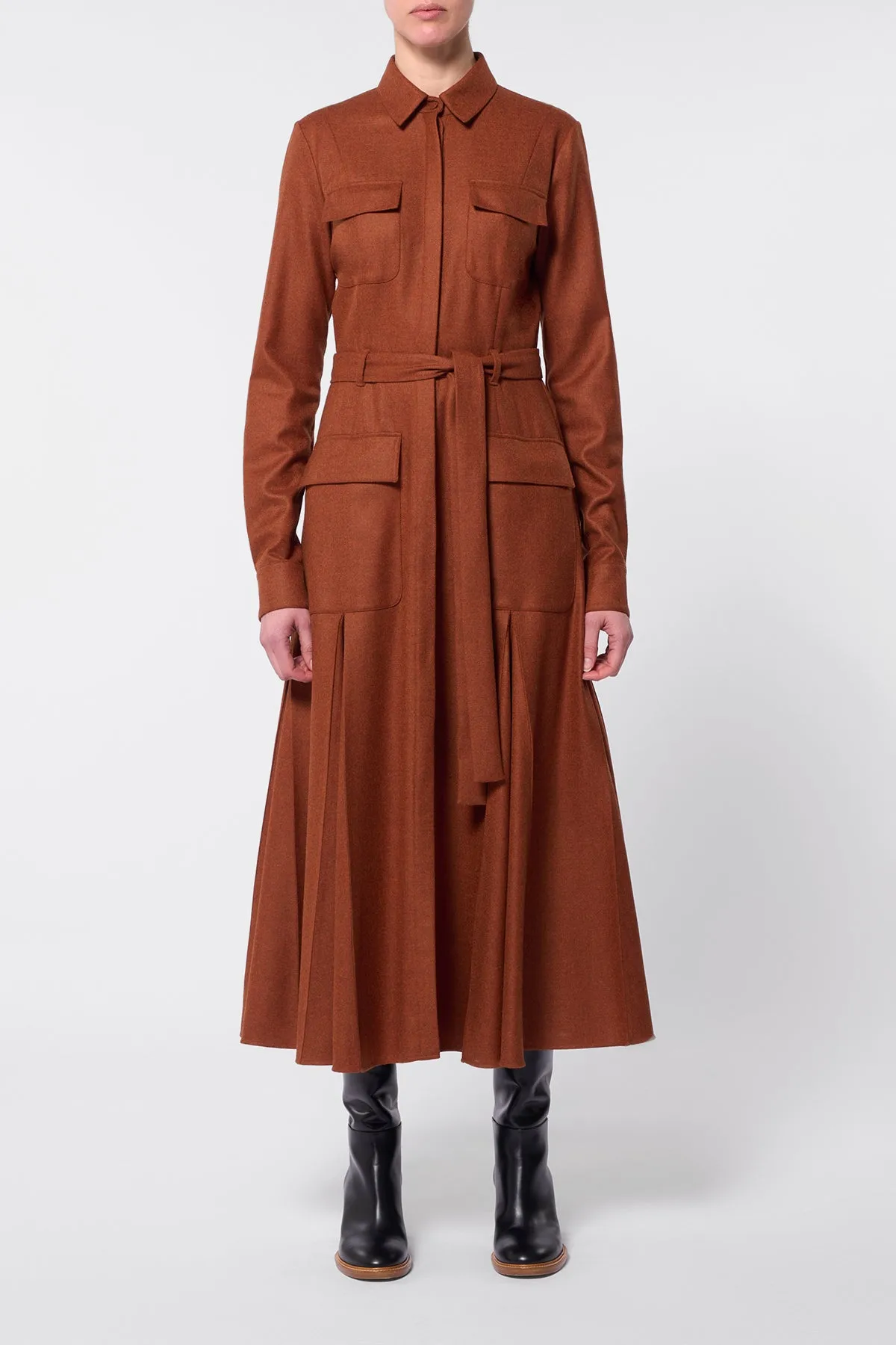 Roe Maxi Shirtdress in Rust Melange Virgin Wool Cashmere Flannel sold by Gabriela Hearst product image thumbnail 2