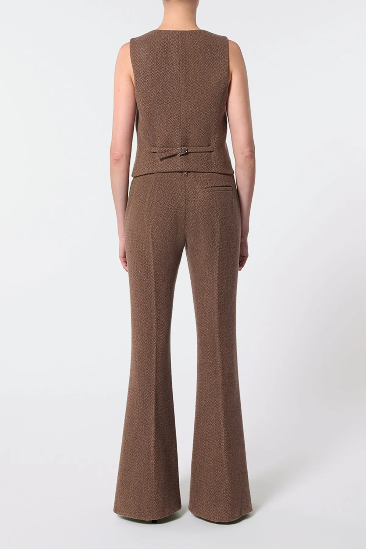 Rhein Pant in Chocolate Multi Virgin Wool Cashmere Herringbone sold by Gabriela Hearst product image thumbnail 4