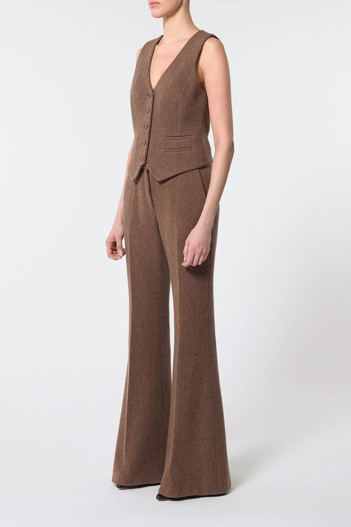 Rhein Pant in Chocolate Multi Virgin Wool Cashmere Herringbone sold by Gabriela Hearst product image thumbnail 3
