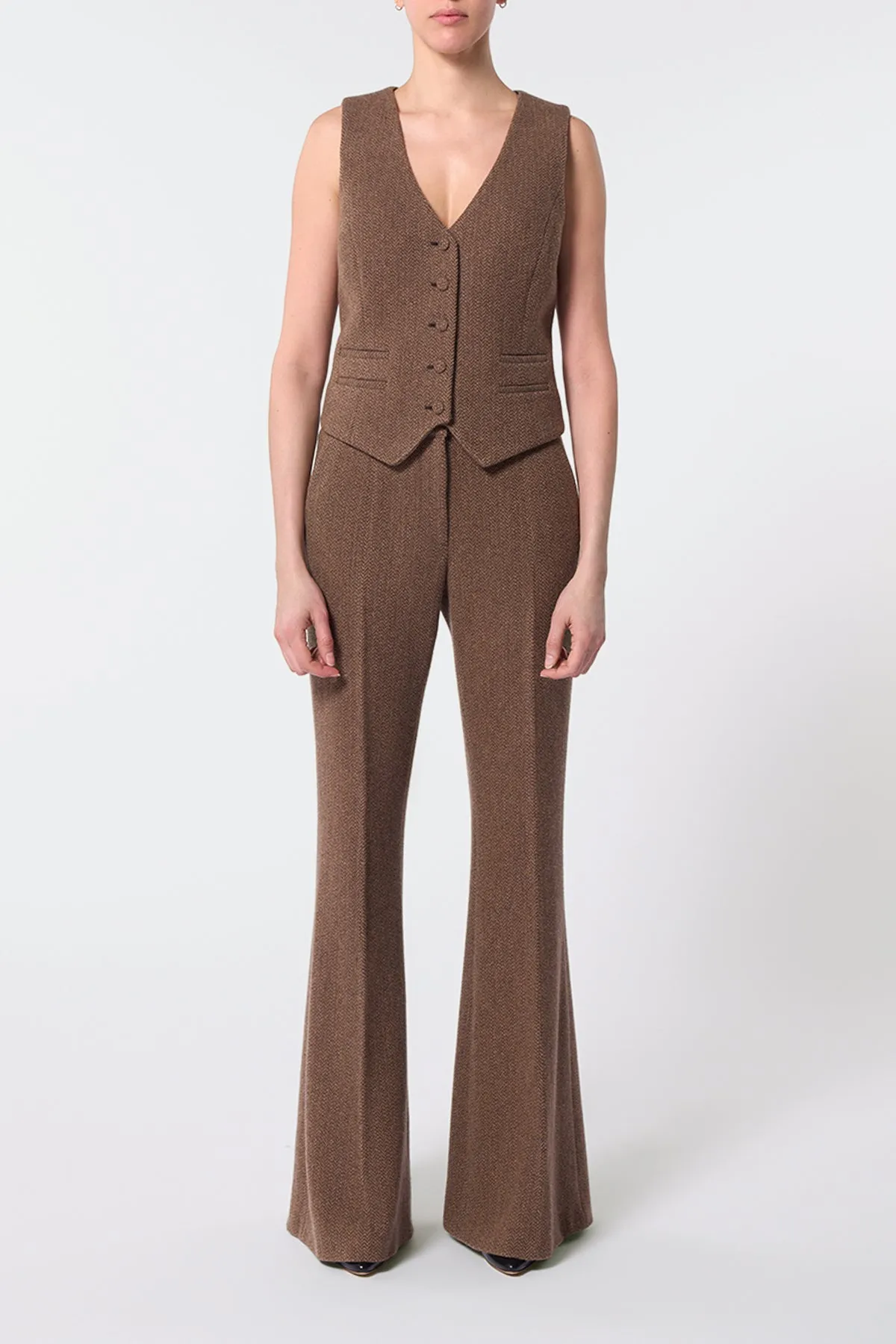 Rhein Pant in Chocolate Multi Virgin Wool Cashmere Herringbone sold by Gabriela Hearst product image thumbnail 2