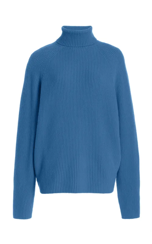 Wigman Knit Turtleneck Sweater in Light Blue Denim Cashmere sold by Gabriela Hearst