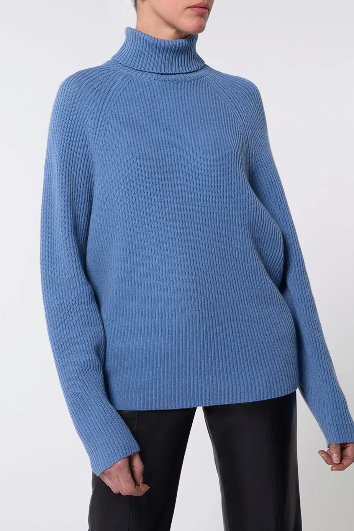 Wigman Knit Turtleneck Sweater in Light Blue Denim Cashmere sold by Gabriela Hearst product image thumbnail 5