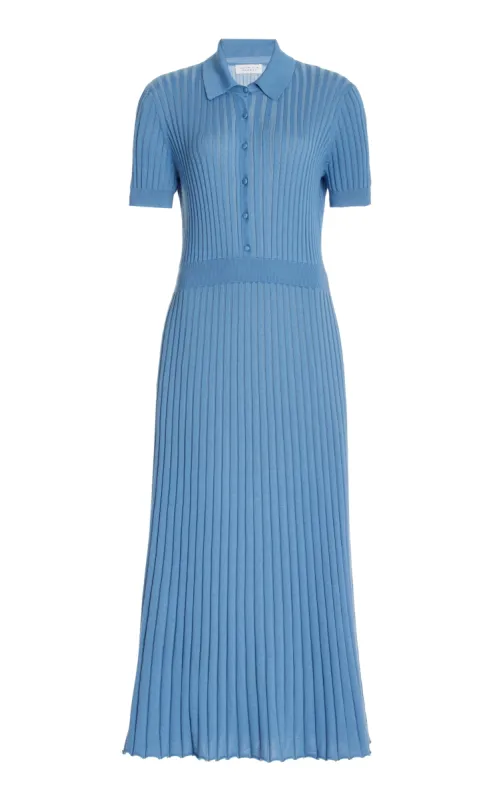 Amor Knit Midi Dress in Light Blue Denim Cashmere Silk sold by Gabriela Hearst