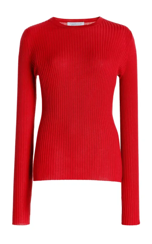 Browning Knit Sweater in Scarlet Red Cashmere Silk sold by Gabriela Hearst