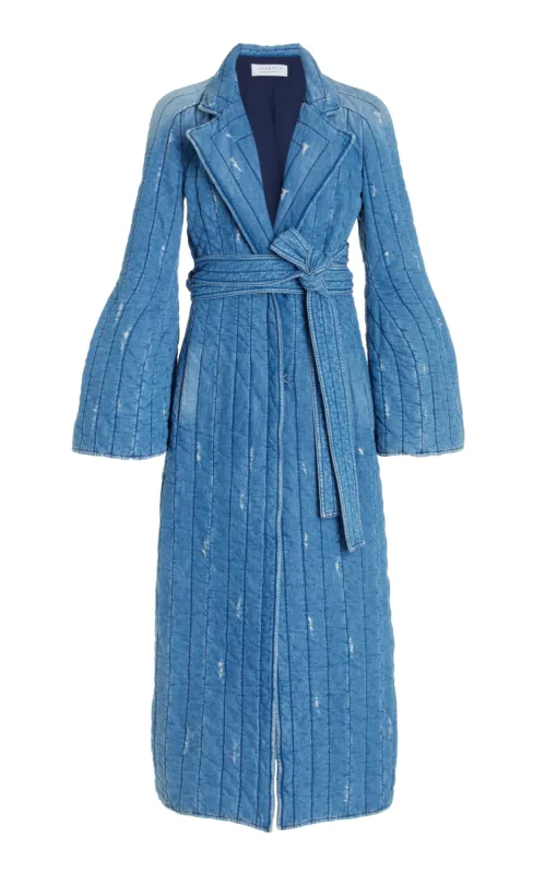 Dalloway Coat in Light Blue Recycled Cotton Linen Denim sold by Gabriela Hearst