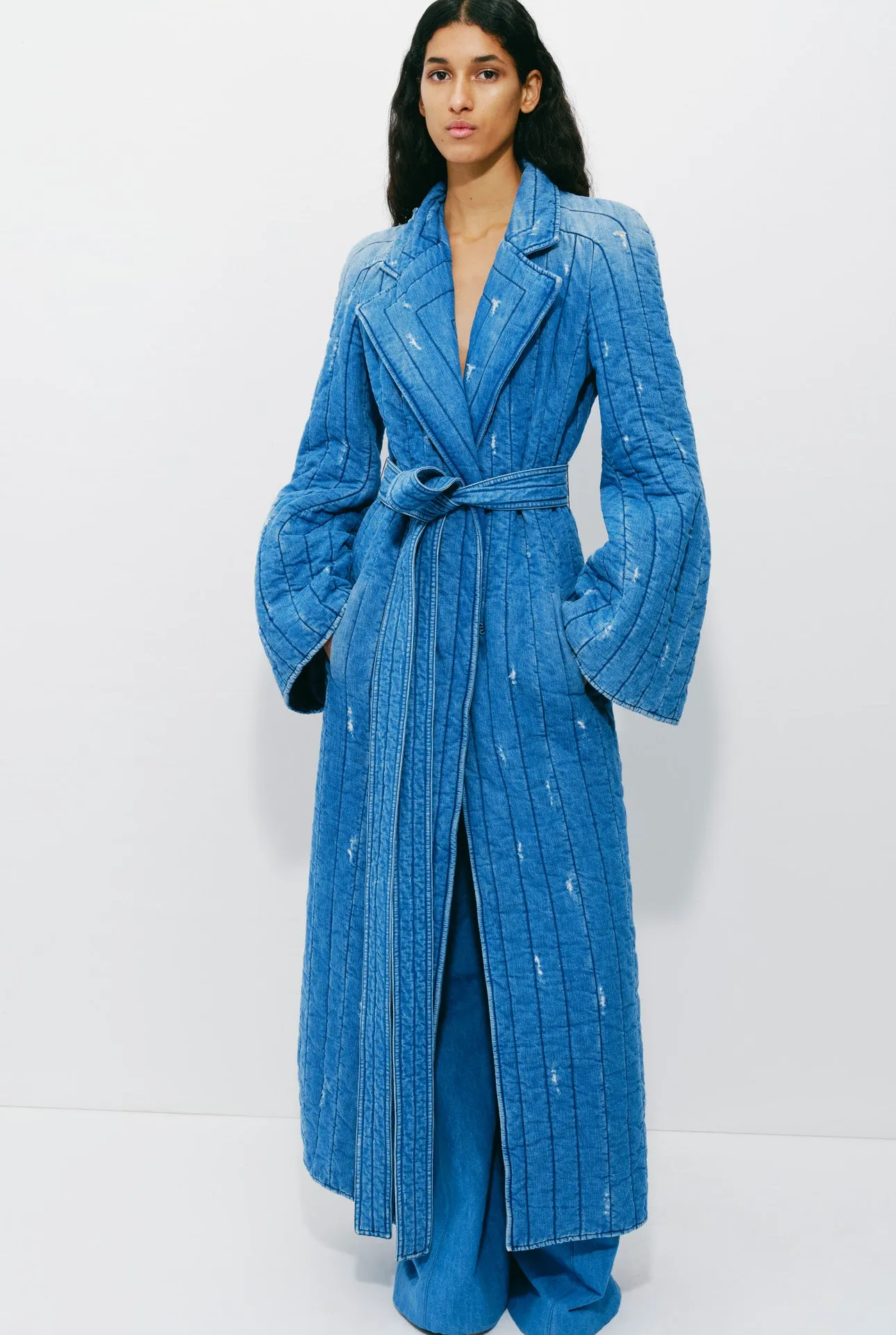 Dalloway Coat in Light Blue Recycled Cotton Linen Denim sold by Gabriela Hearst product image thumbnail 3