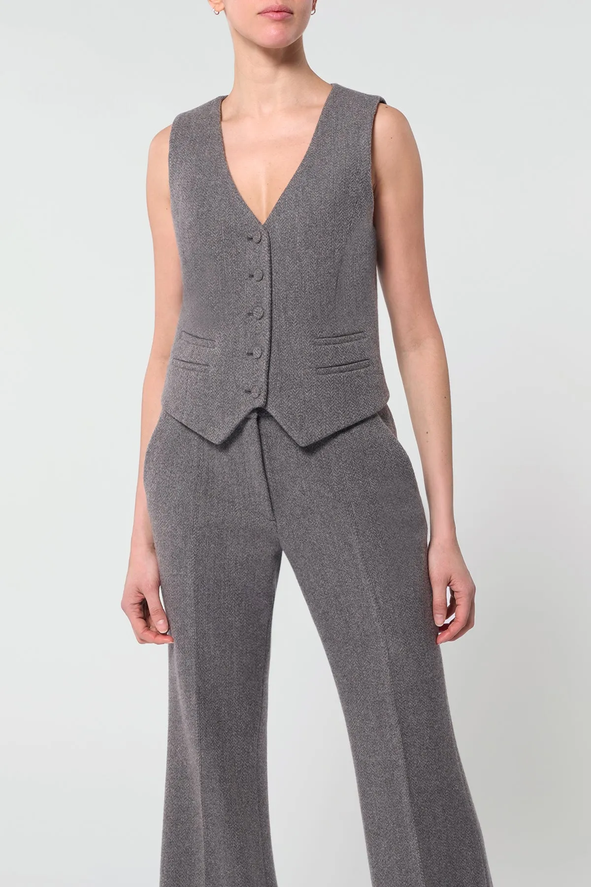 Coleridge Vest in Dark Grey Multi Virgin Wool Cashmere Herringbone sold by Gabriela Hearst product image thumbnail 5
