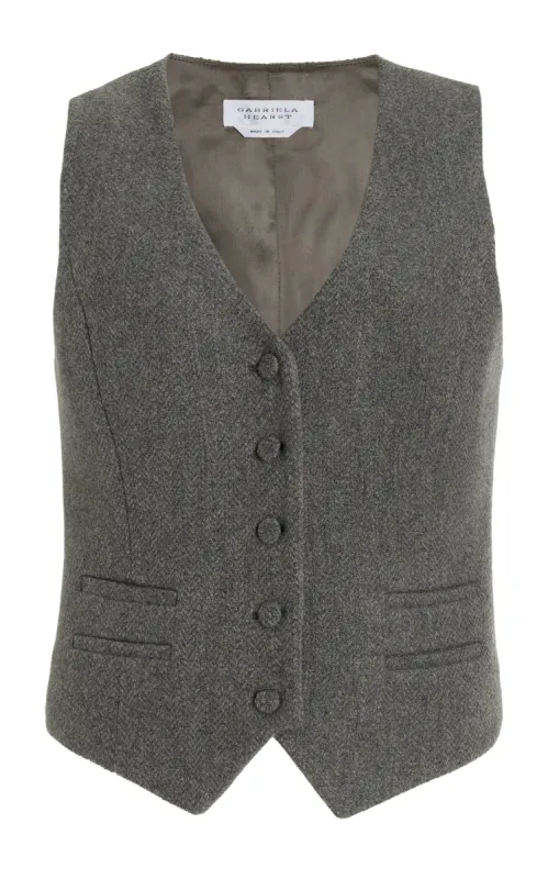 Coleridge Vest in Dark Grey Multi Virgin Wool Cashmere Herringbone sold by Gabriela Hearst