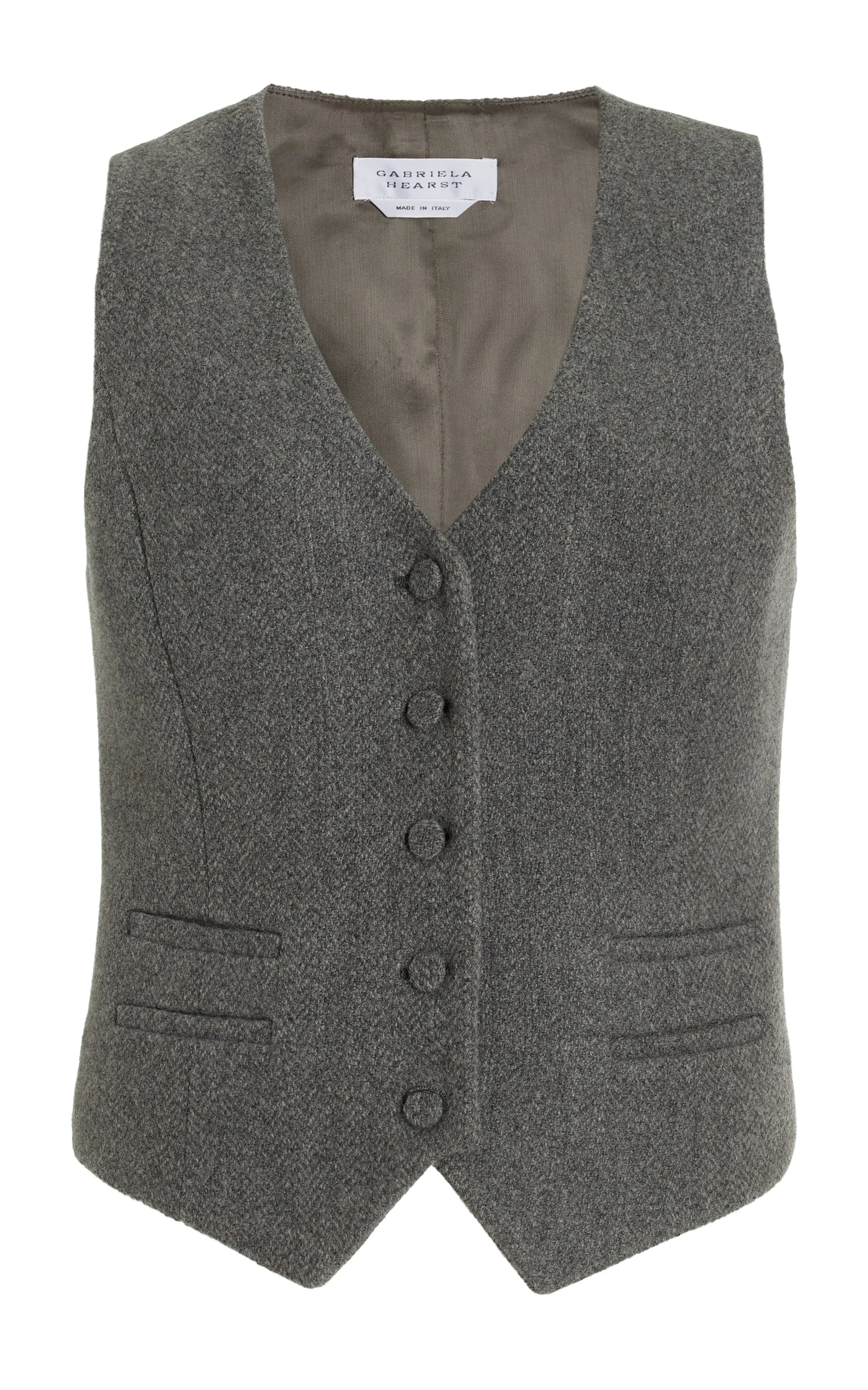 Coleridge Vest in Dark Grey Multi Virgin Wool Cashmere Herringbone sold by Gabriela Hearst