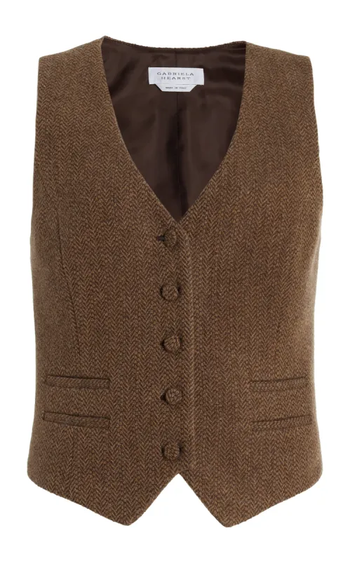 Coleridge Vest in Chocolate Multi Virgin Wool Cashmere Herringbone sold by Gabriela Hearst