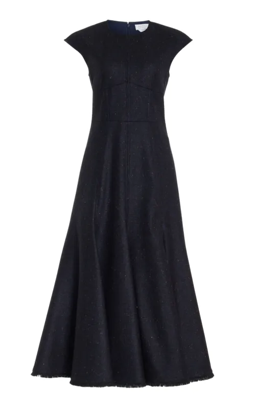 Crowther Midi Dress in Dark Navy Multi Virgin Wool Tweed made by Gabriela Hearst