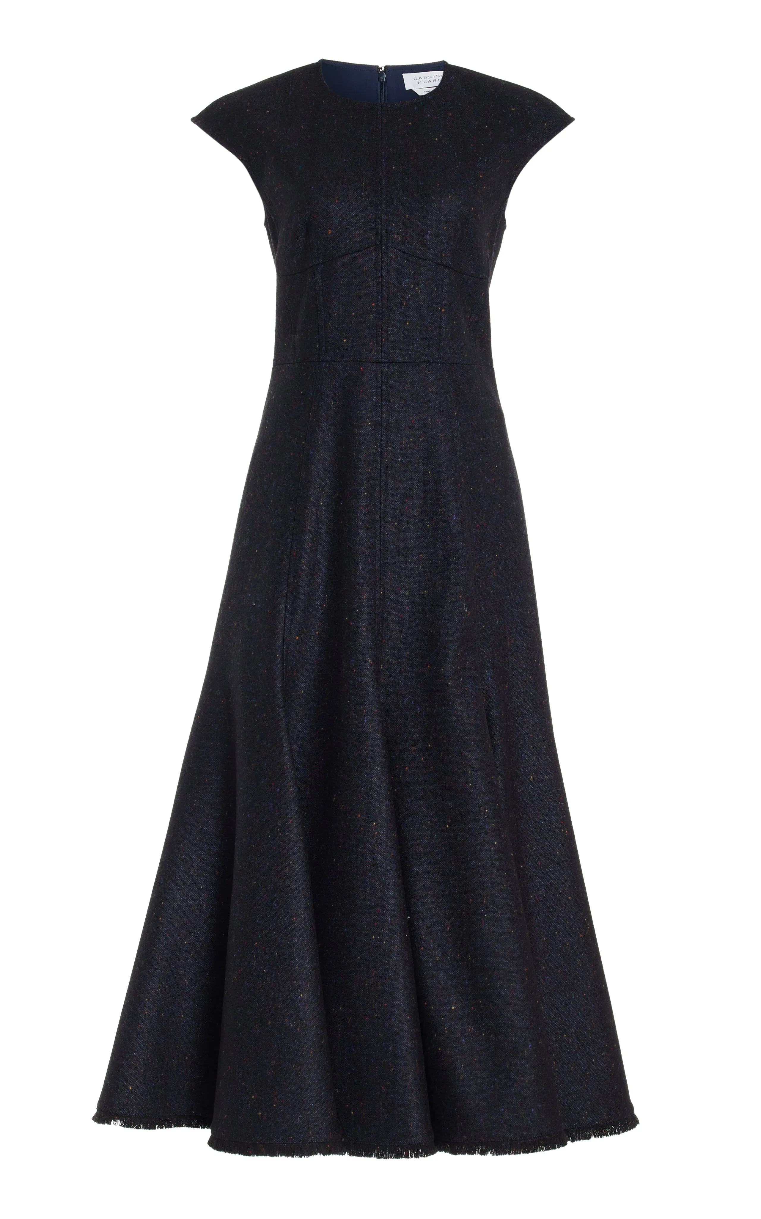 Crowther Midi Dress in Dark Navy Multi Virgin Wool Tweed sold by Gabriela Hearst