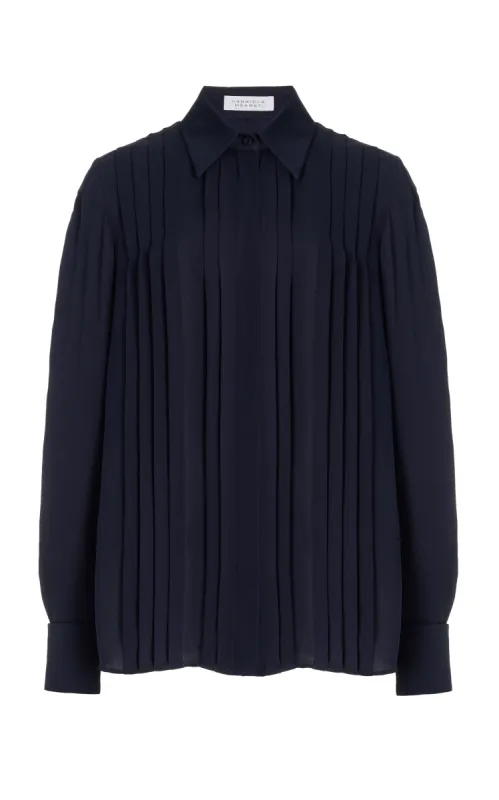 Aime Shirt in Dark Navy Silk Georgette Twill sold by Gabriela Hearst