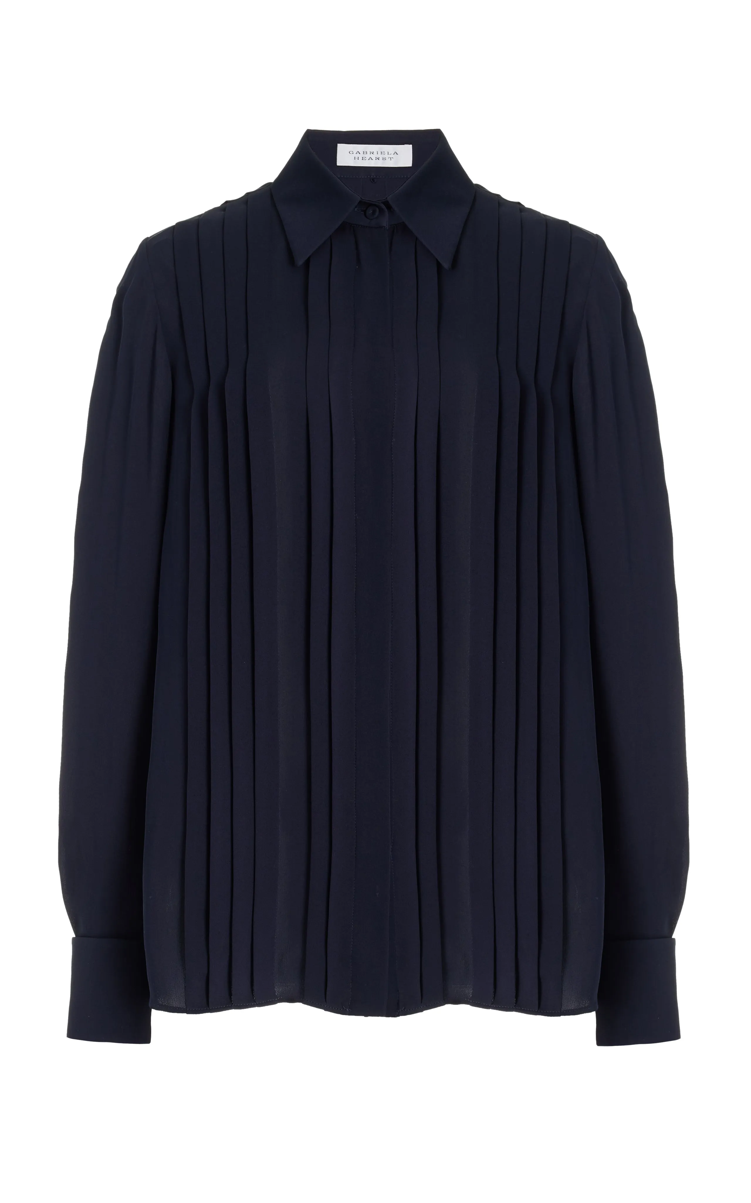 Aime Shirt in Dark Navy Silk Georgette Twill sold by Gabriela Hearst