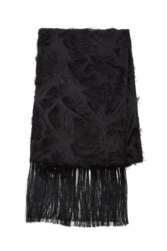 Blaine Fringe Scarf in Black Silk Virgin Wool Jacquard sold by Gabriela Hearst