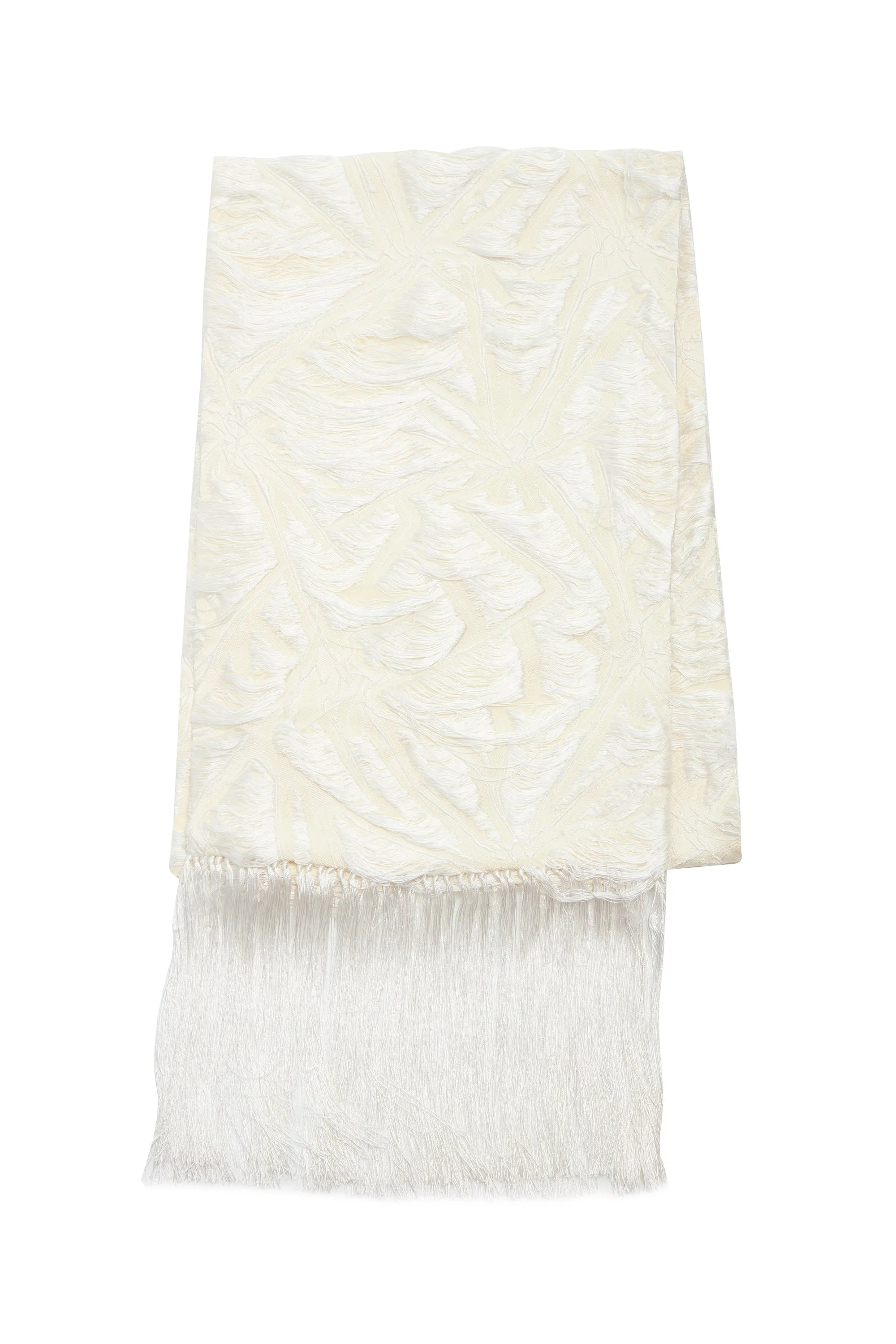 Blaine Fringe Scarf in Ivory Silk Virgin Wool Jacquard sold by Gabriela Hearst