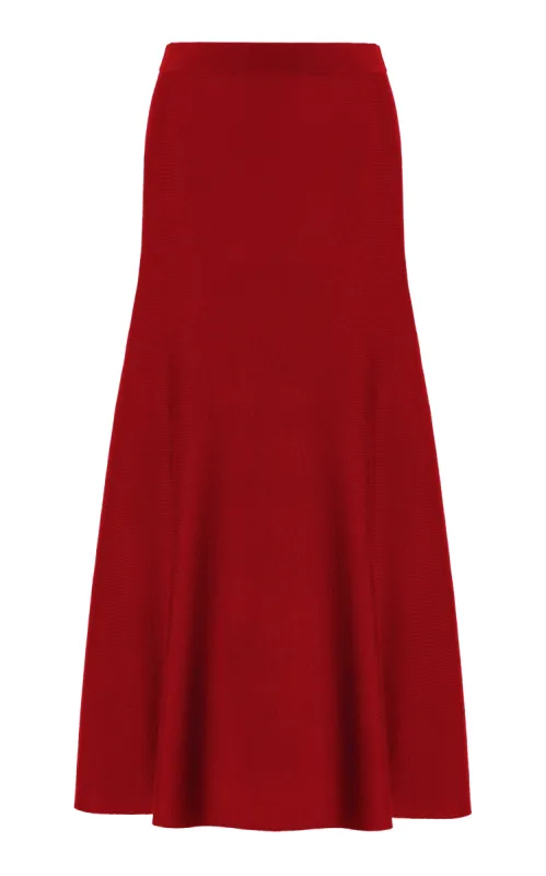 Freddie Knit Midi Skirt in Scarlet Red Merino Wool Cashmere sold by Gabriela Hearst
