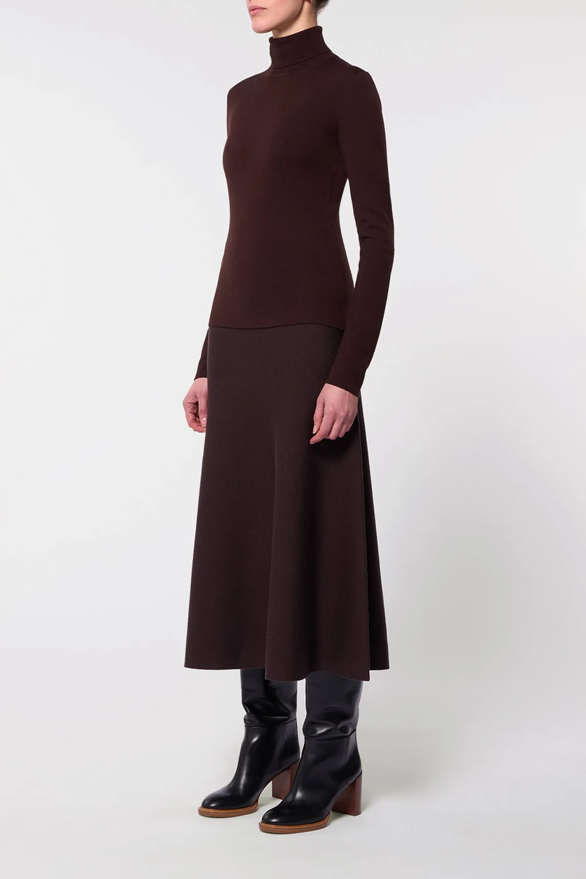 Freddie Knit Midi Skirt in Chocolate Merino Wool Cashmere sold by Gabriela Hearst product image thumbnail 3