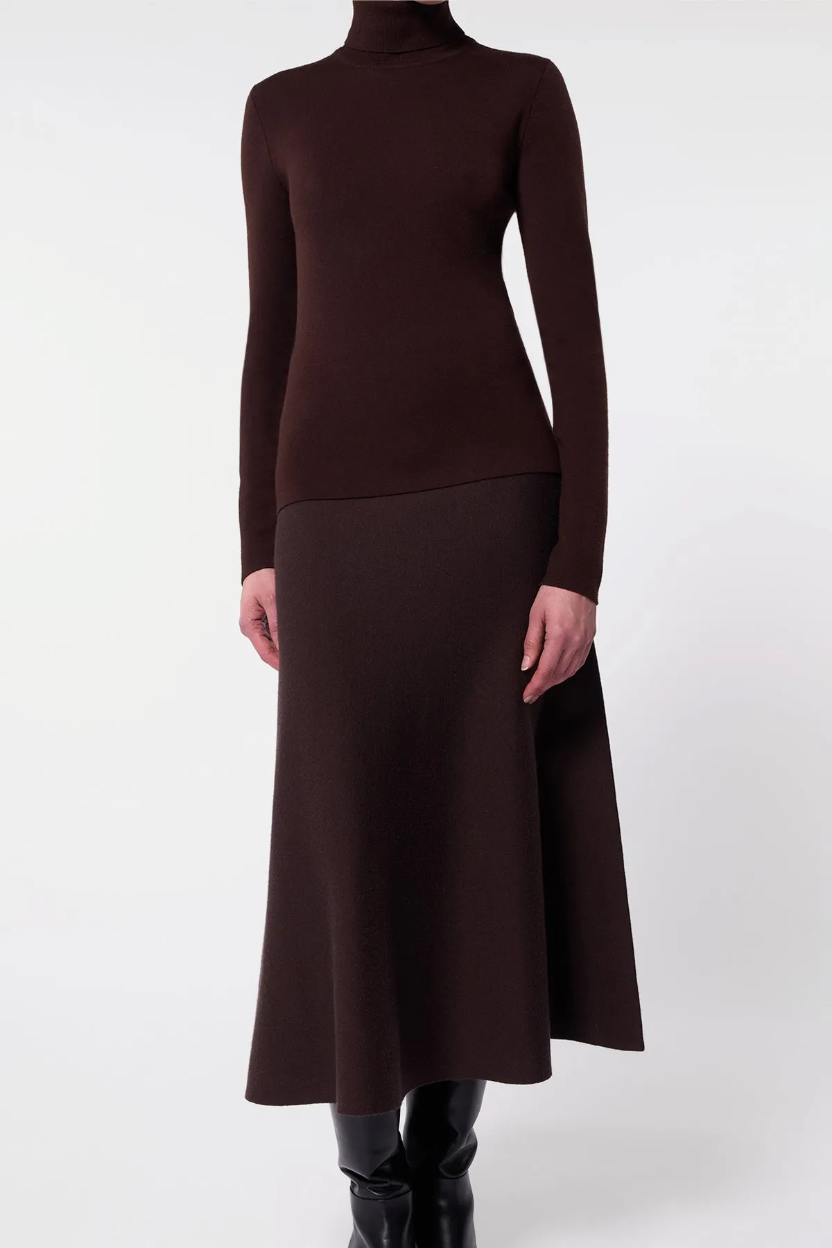 Freddie Knit Midi Skirt in Chocolate Merino Wool Cashmere sold by Gabriela Hearst product image thumbnail 5