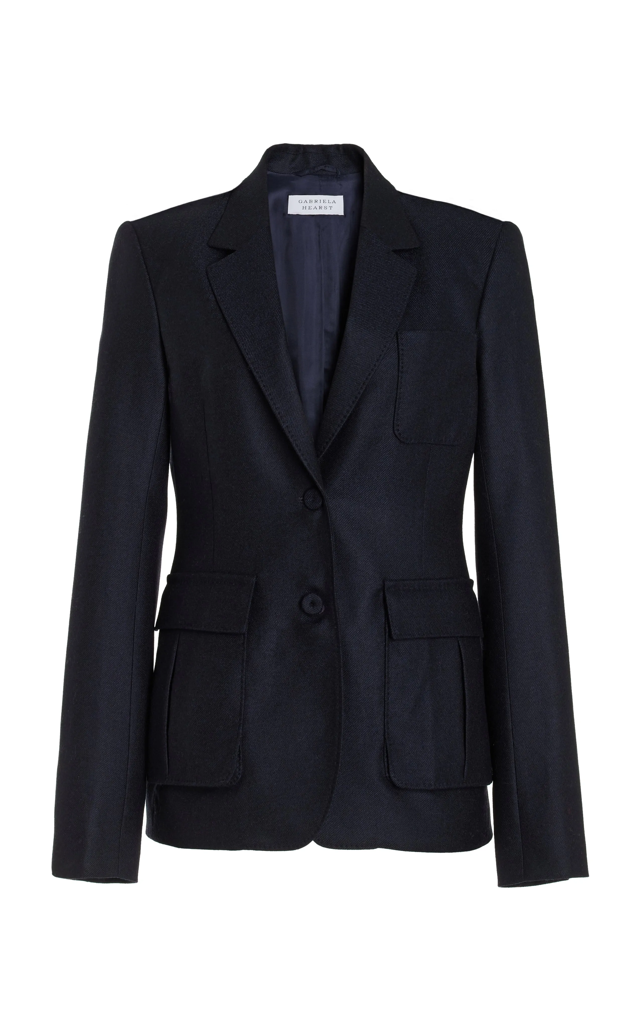 Louisa Blazer in Dark Navy Virgin Wool Cashmere Flannel sold by Gabriela Hearst