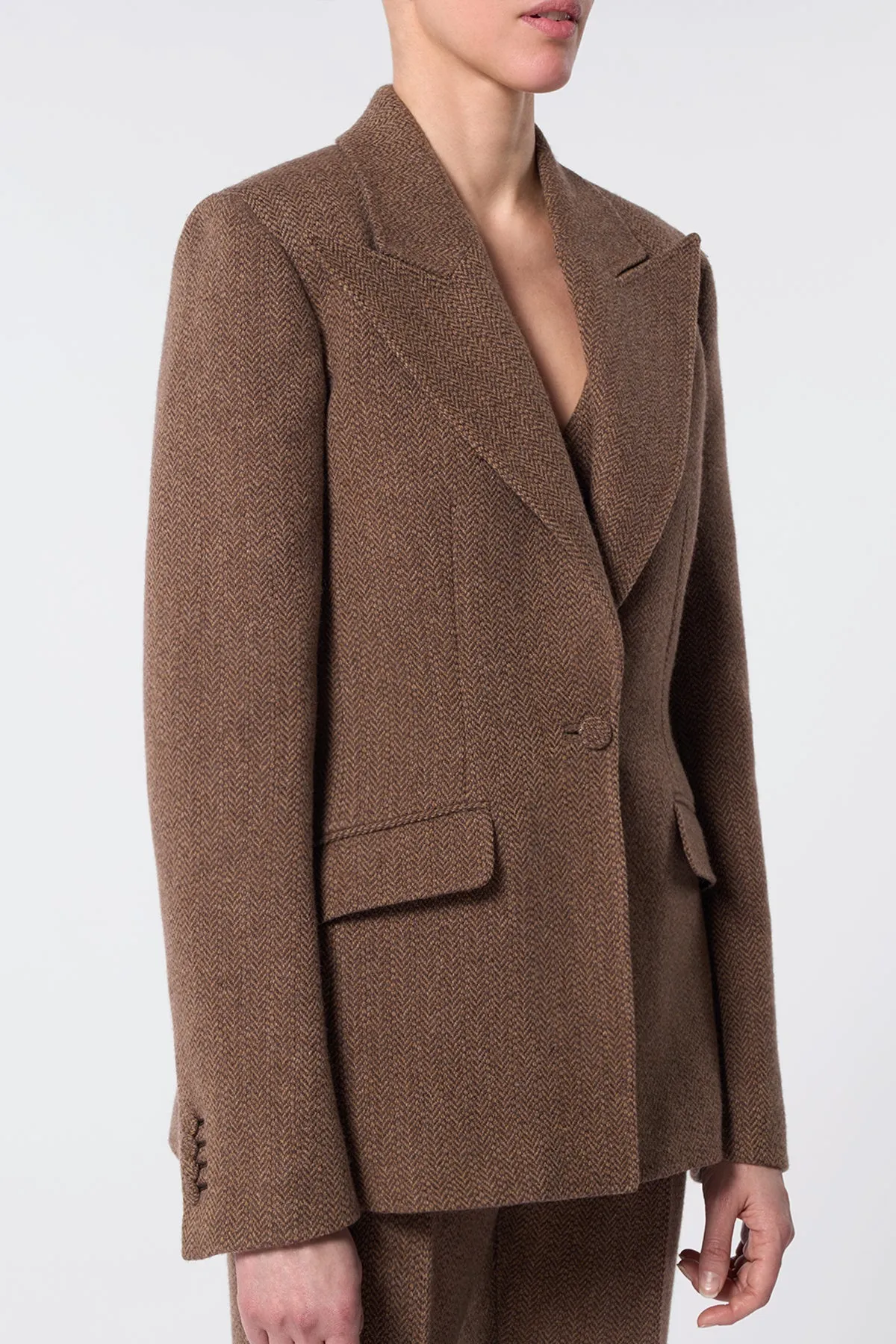 Leiva Blazer in Chocolate Multi Virgin Wool Cashmere Herringbone sold by Gabriela Hearst product image thumbnail 5