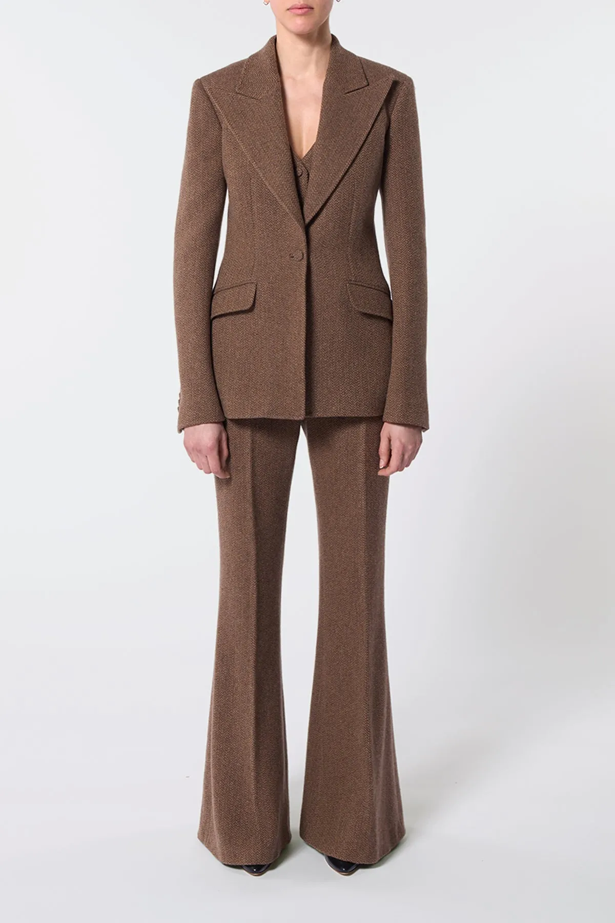 Leiva Blazer in Chocolate Multi Virgin Wool Cashmere Herringbone sold by Gabriela Hearst product image thumbnail 2