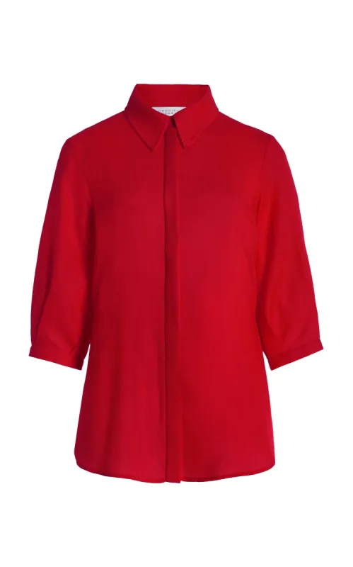Hadley Blouse in Scarlet Red Virgin Wool sold by Gabriela Hearst