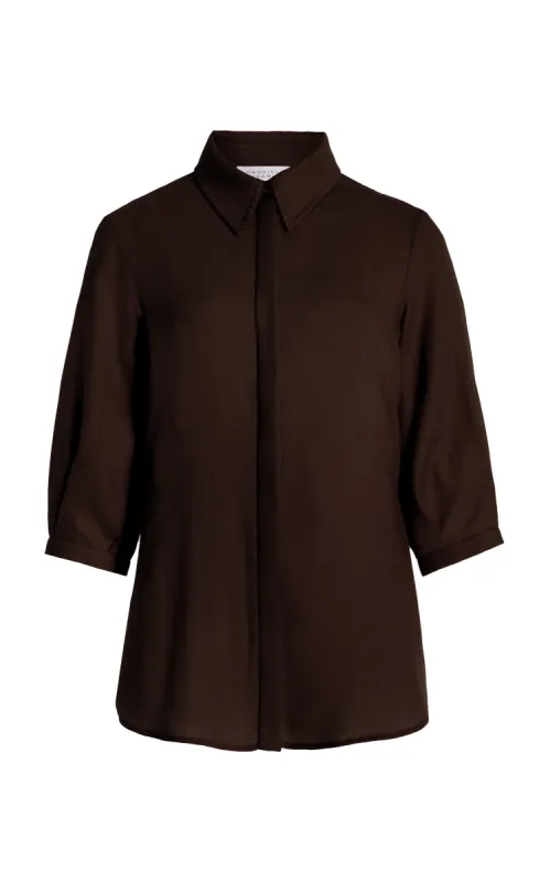 Hadley Blouse in Chocolate Virgin Wool sold by Gabriela Hearst