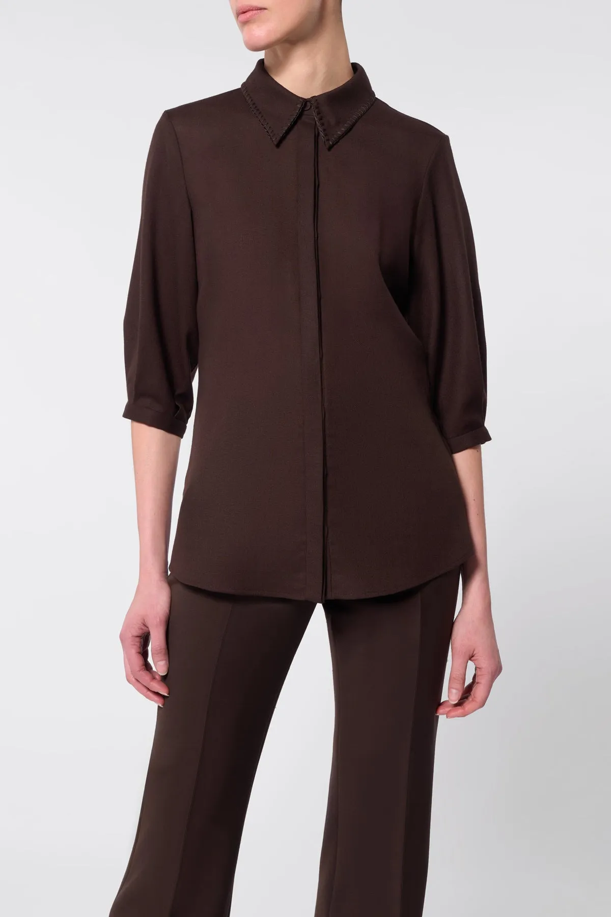 Hadley Blouse in Chocolate Virgin Wool sold by Gabriela Hearst product image thumbnail 5
