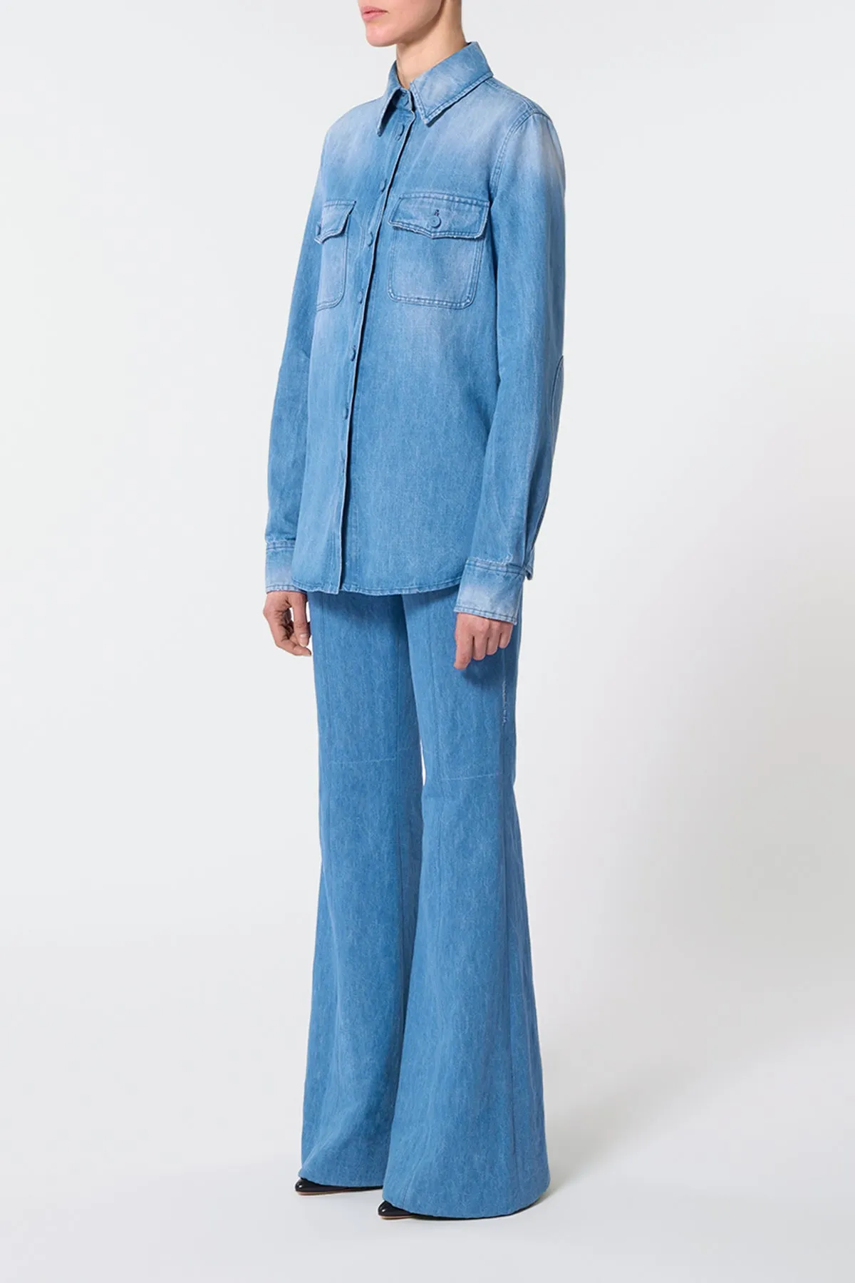 John Austin Shirt in Light Blue Recycled Cotton Linen Denim sold by Gabriela Hearst product image thumbnail 3