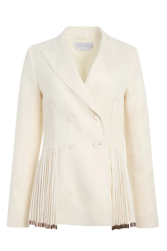 Giorgio Fringe Blazer in Ivory Textured Linen sold by Gabriela Hearst