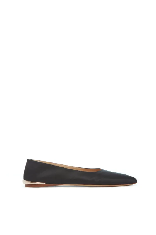 Fleur Ballerina Flat Shoe in Black Silk Linen Satin sold by Gabriela Hearst
