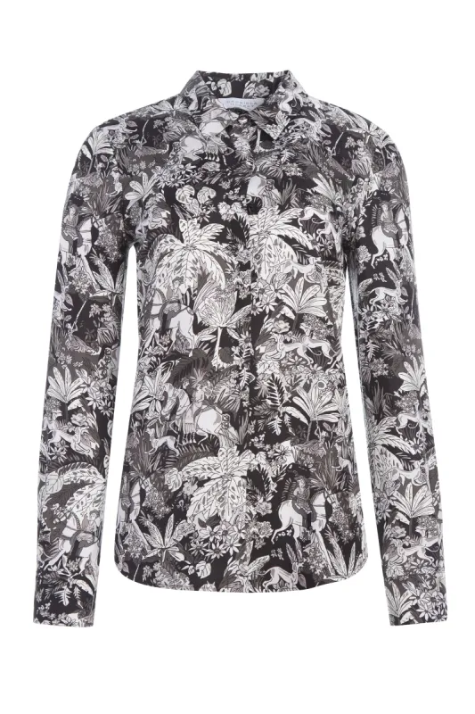 Henri Blouse in Grey Scale Printed Silk Twill sold by Gabriela Hearst