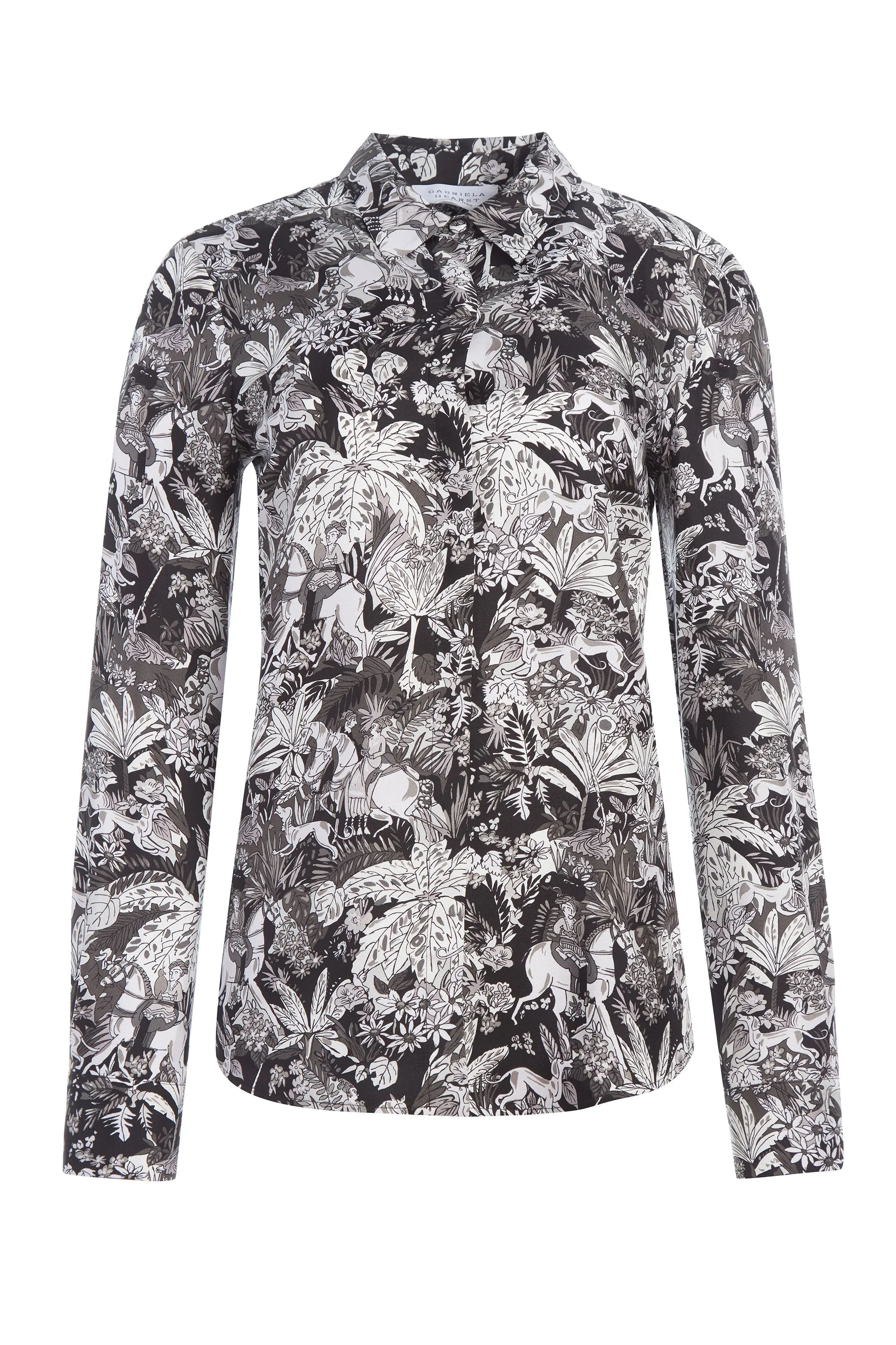 Henri Blouse in Grey Scale Printed Silk Twill sold by Gabriela Hearst