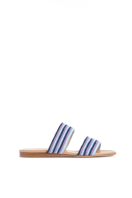 Lora Flat Sandal in Navy Multi Nappa Leather Crochet sold by Gabriela Hearst