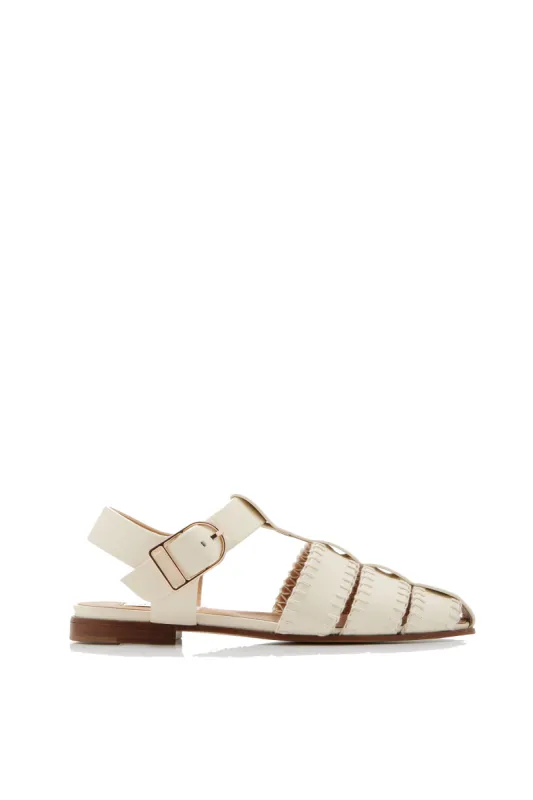 Lynn Flat Sandal in Cream Nappa Leather with Stitch sold by Gabriela Hearst