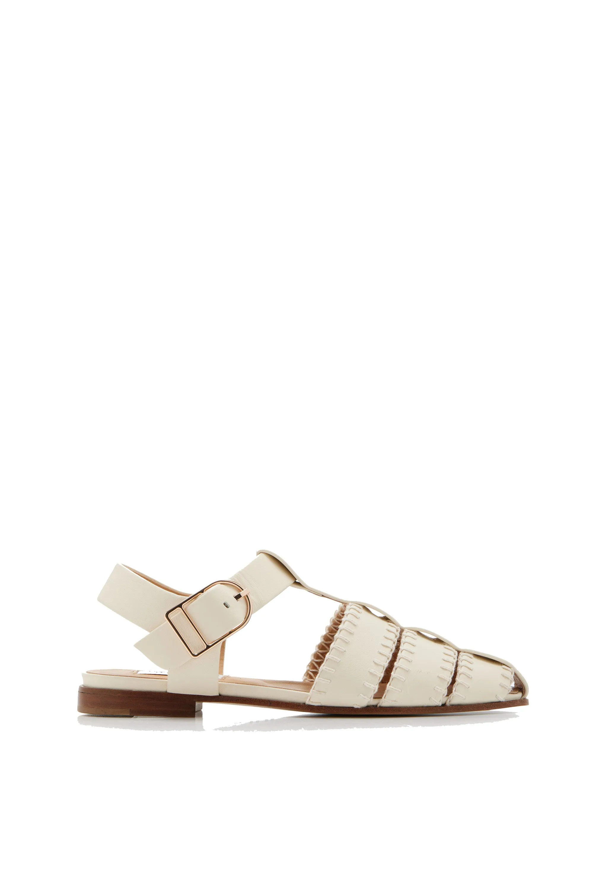 Lynn Flat Sandal in Cream Nappa Leather with Stitch sold by Gabriela Hearst