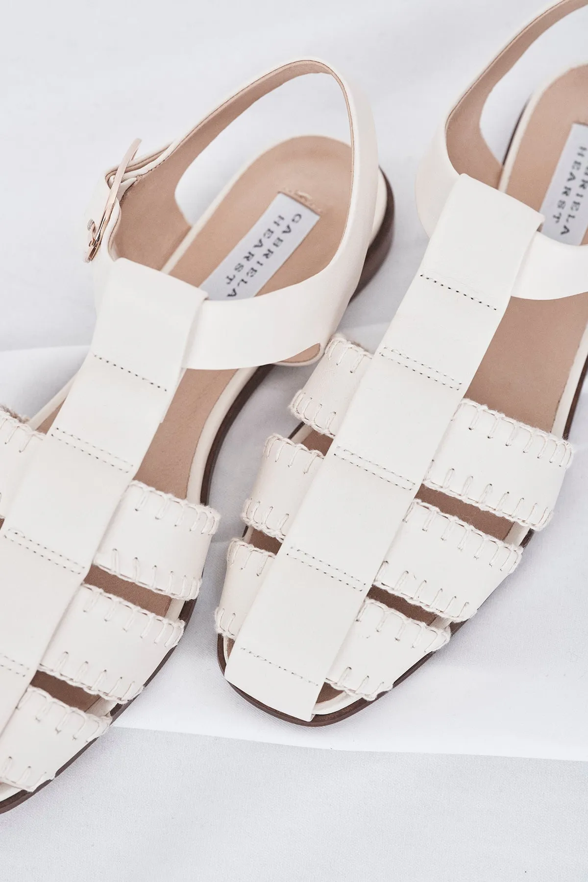 Lynn Flat Sandal in Cream Nappa Leather with Stitch sold by Gabriela Hearst product image thumbnail 2
