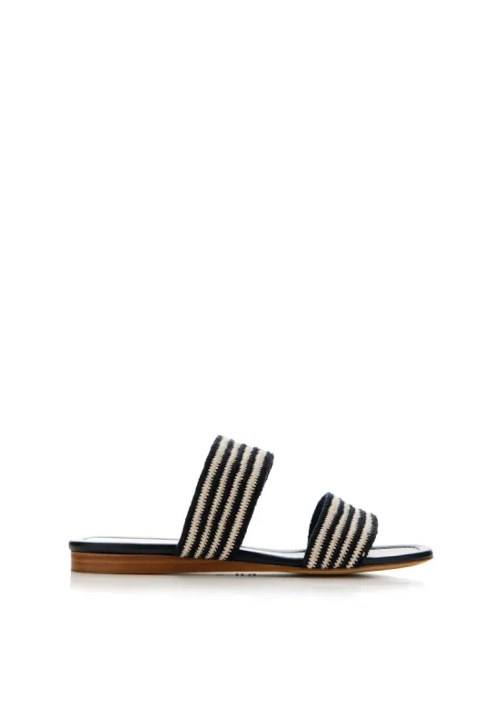 Lora Flat Sandal in Black & White Nappa Leather Crochet sold by Gabriela Hearst