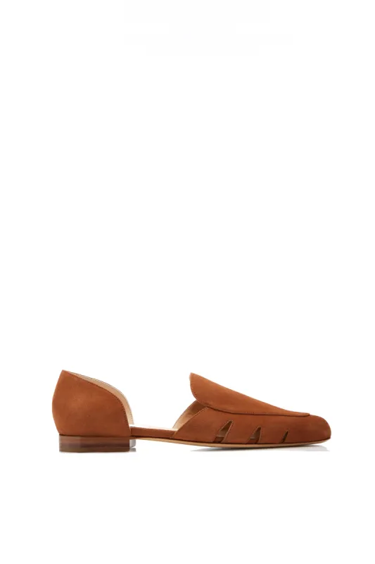 Rory Flat Shoe in Cognac Suede sold by Gabriela Hearst