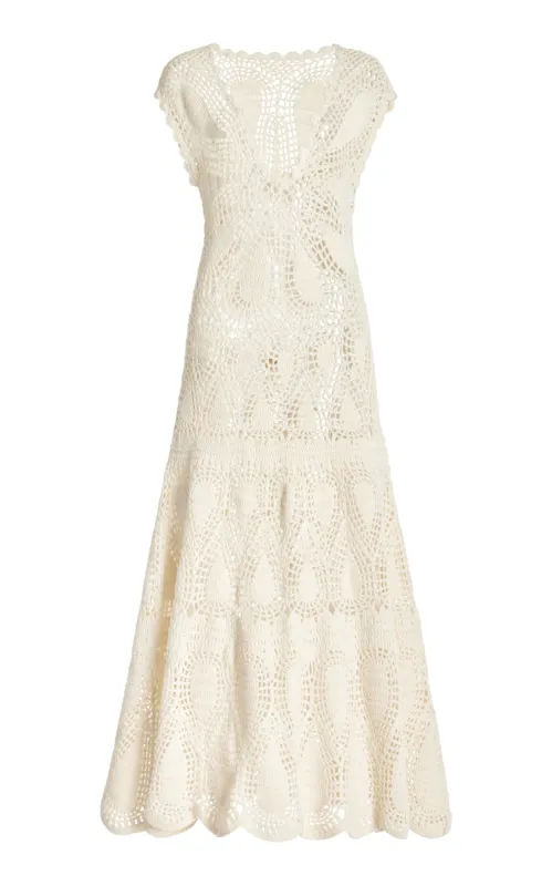 Waldman Crochet Maxi Dress in Ivory Wool Cashmere made by Gabriela Hearst