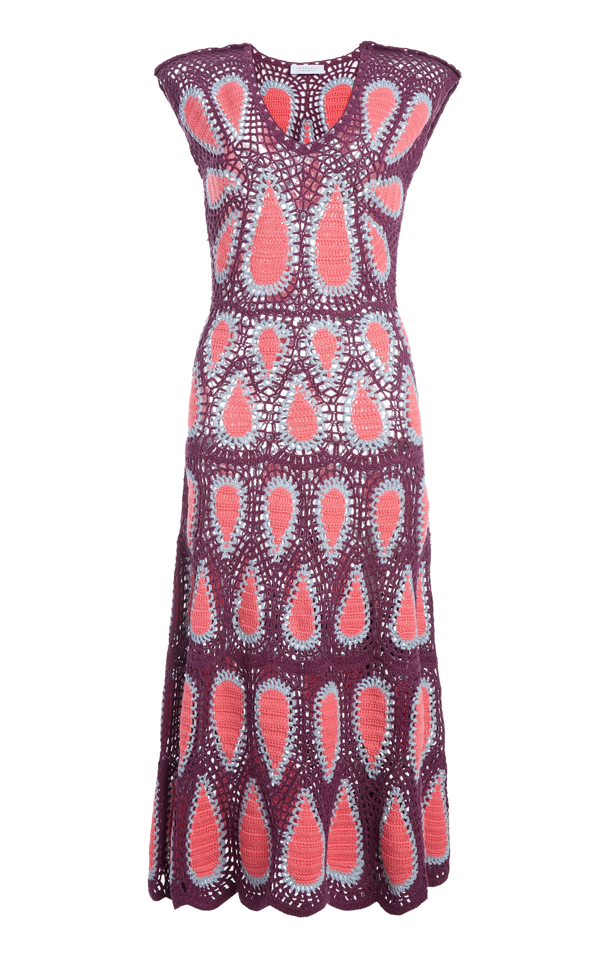Waldman Crochet Maxi Dress in Italian Plum Wool Cashmere sold by Gabriela Hearst
