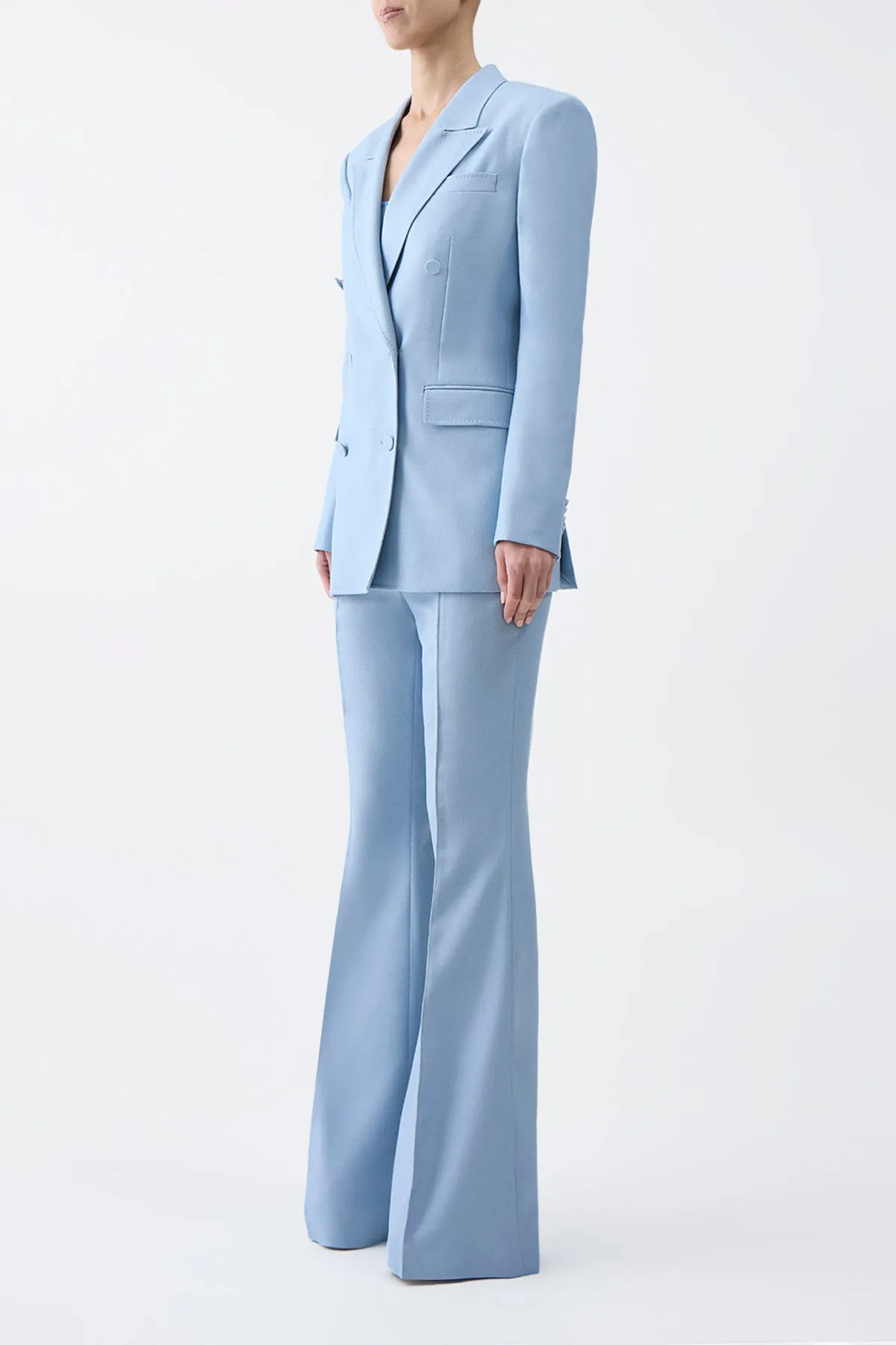 Rhein Flare Pant in Stone Blue Silk Virgin Wool sold by Gabriela Hearst product image thumbnail 3