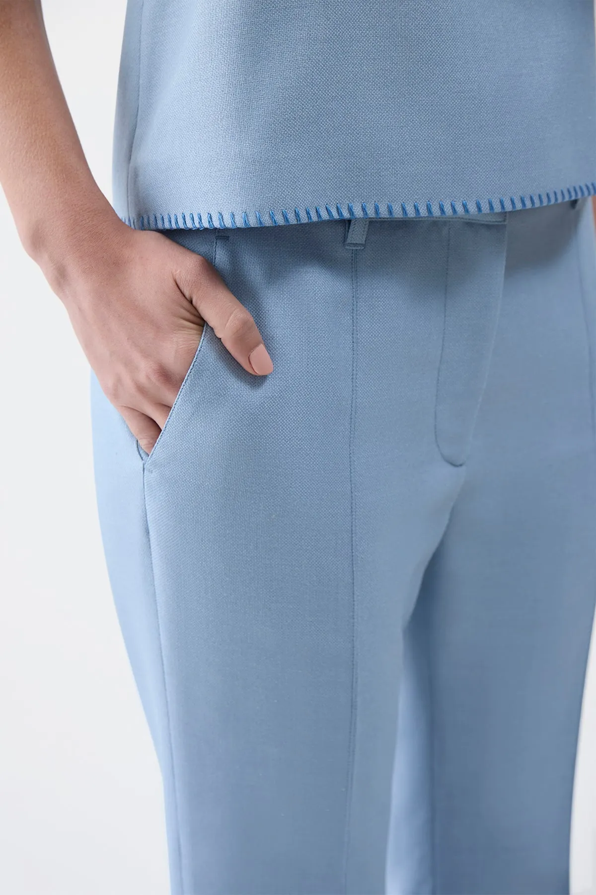 Rhein Flare Pant in Stone Blue Silk Virgin Wool sold by Gabriela Hearst product image thumbnail 5