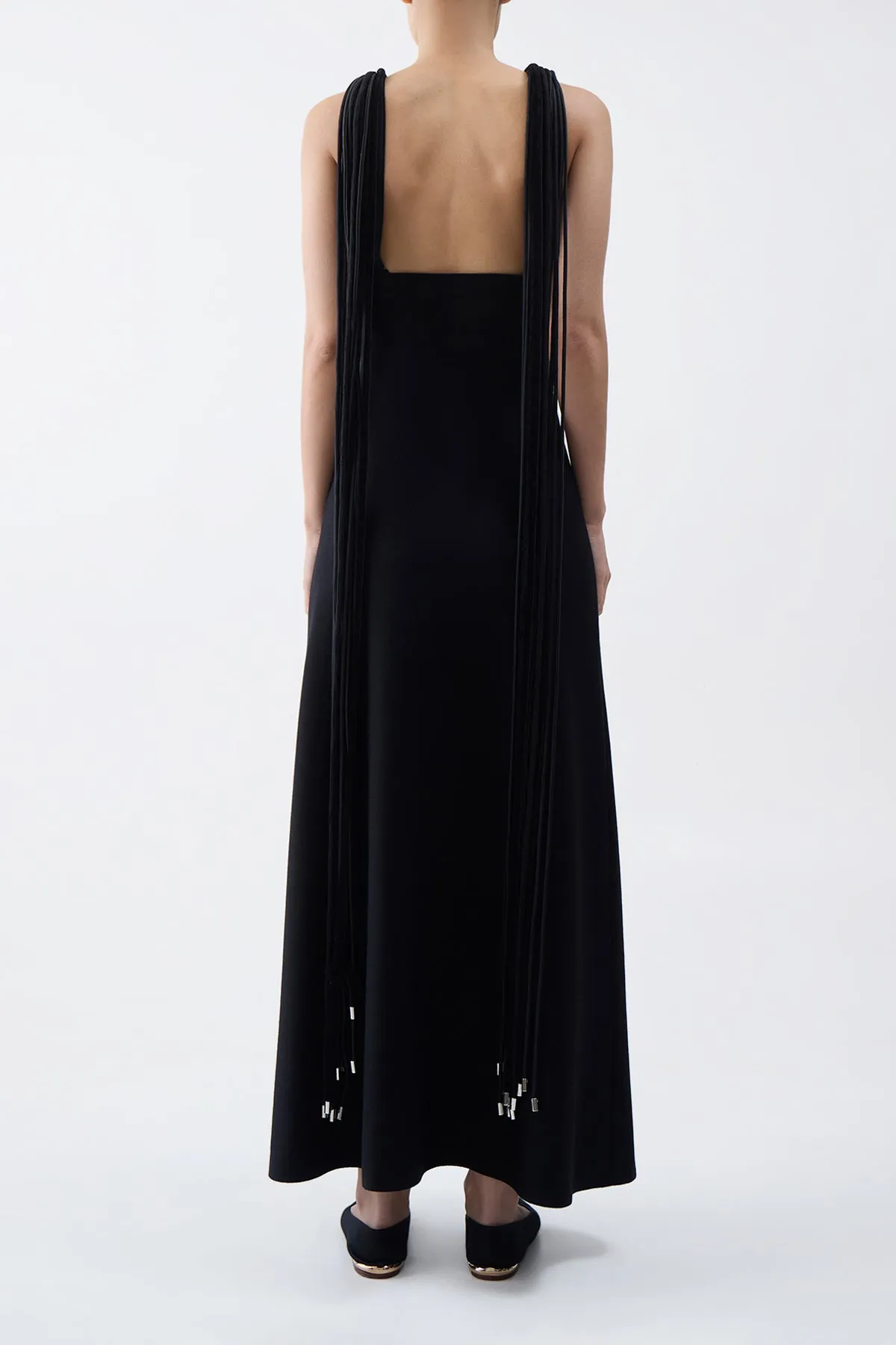 Renato Fringe Maxi Dress in Black Merino Wool sold by Gabriela Hearst product image thumbnail 4
