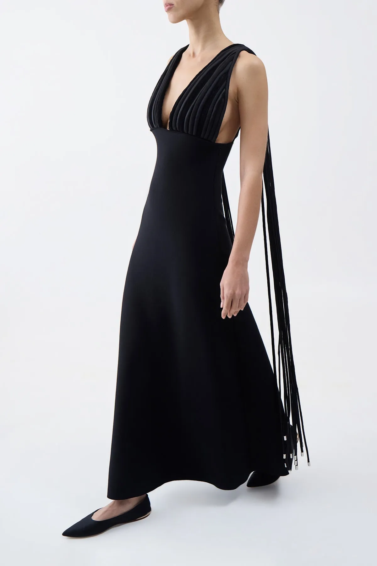 Renato Fringe Maxi Dress in Black Merino Wool sold by Gabriela Hearst product image thumbnail 3