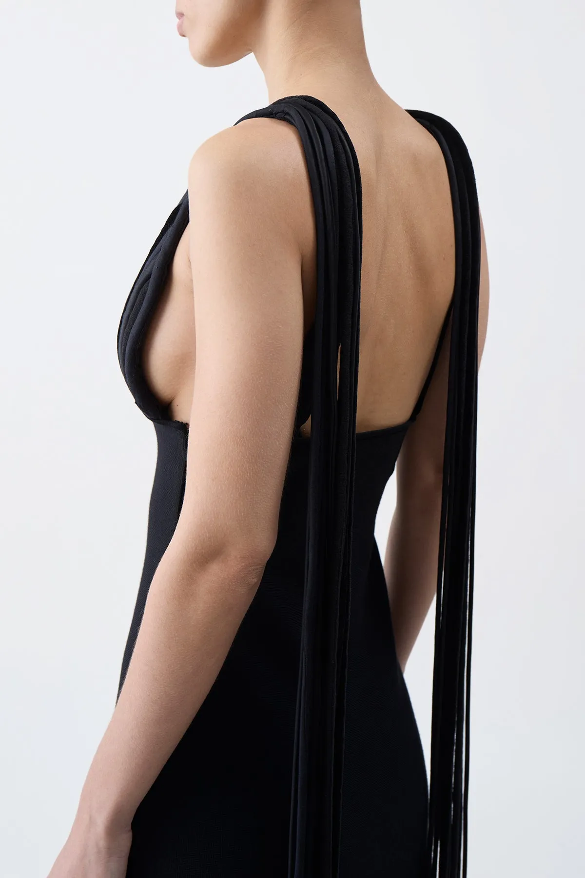 Renato Fringe Maxi Dress in Black Merino Wool sold by Gabriela Hearst product image thumbnail 5